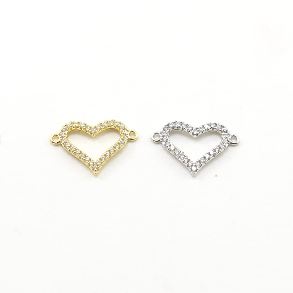 Rhodium Plated Cubic Zirconia Pave Heart Connector Love Pendant