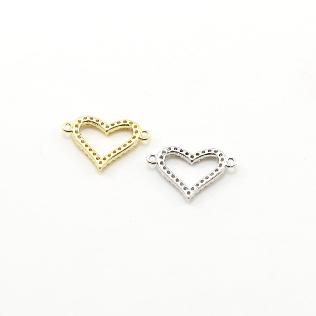 Rhodium Plated Cubic Zirconia Pave Heart Connector Love Pendant