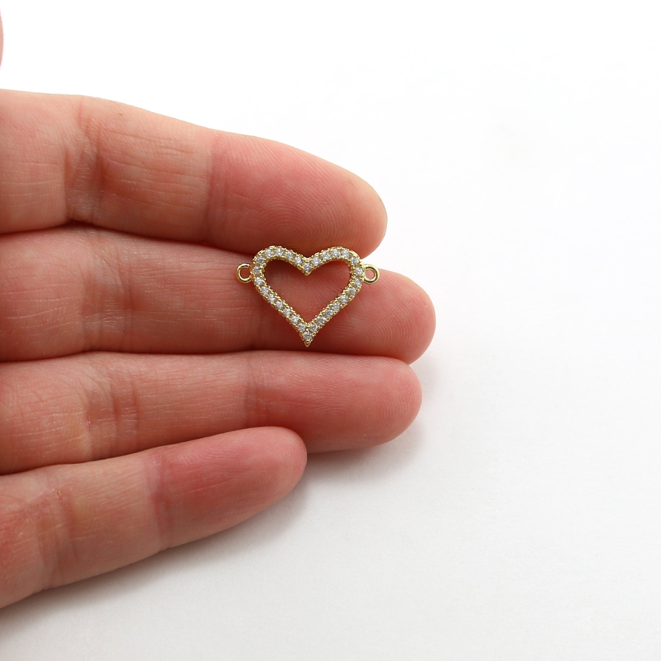 Rhodium Plated Cubic Zirconia Pave Heart Connector Love Pendant