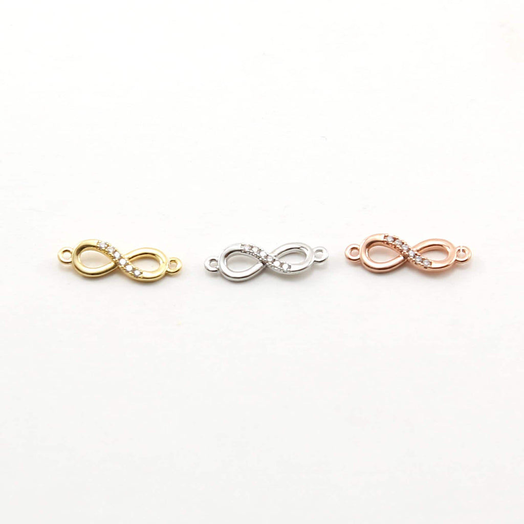Rhodium Plated Dainty CZ Infinity Connector Charm in Gold Silver