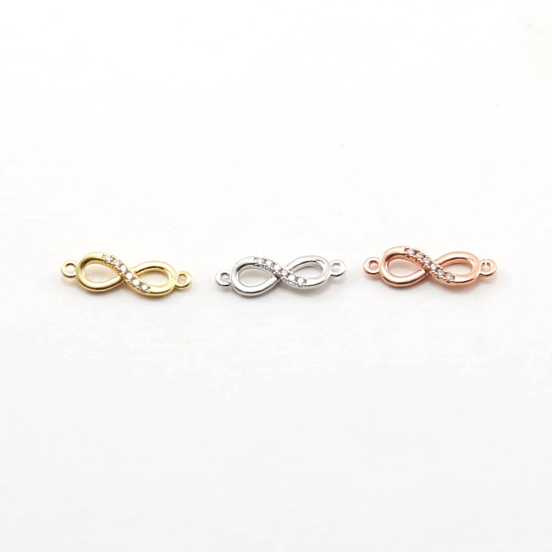 Rhodium Plated Dainty CZ Infinity Connector Charm in Gold Silver