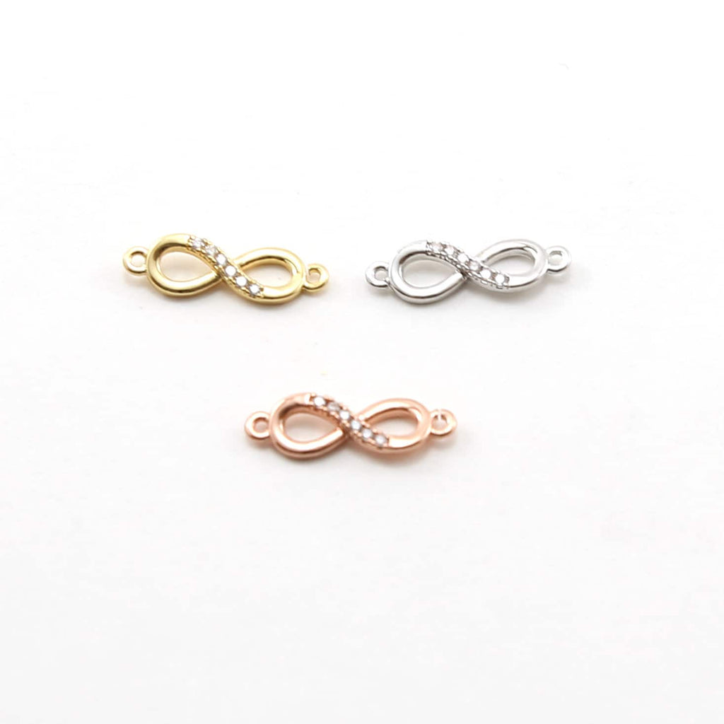 Rhodium Plated Dainty CZ Infinity Connector Charm in Gold Silver