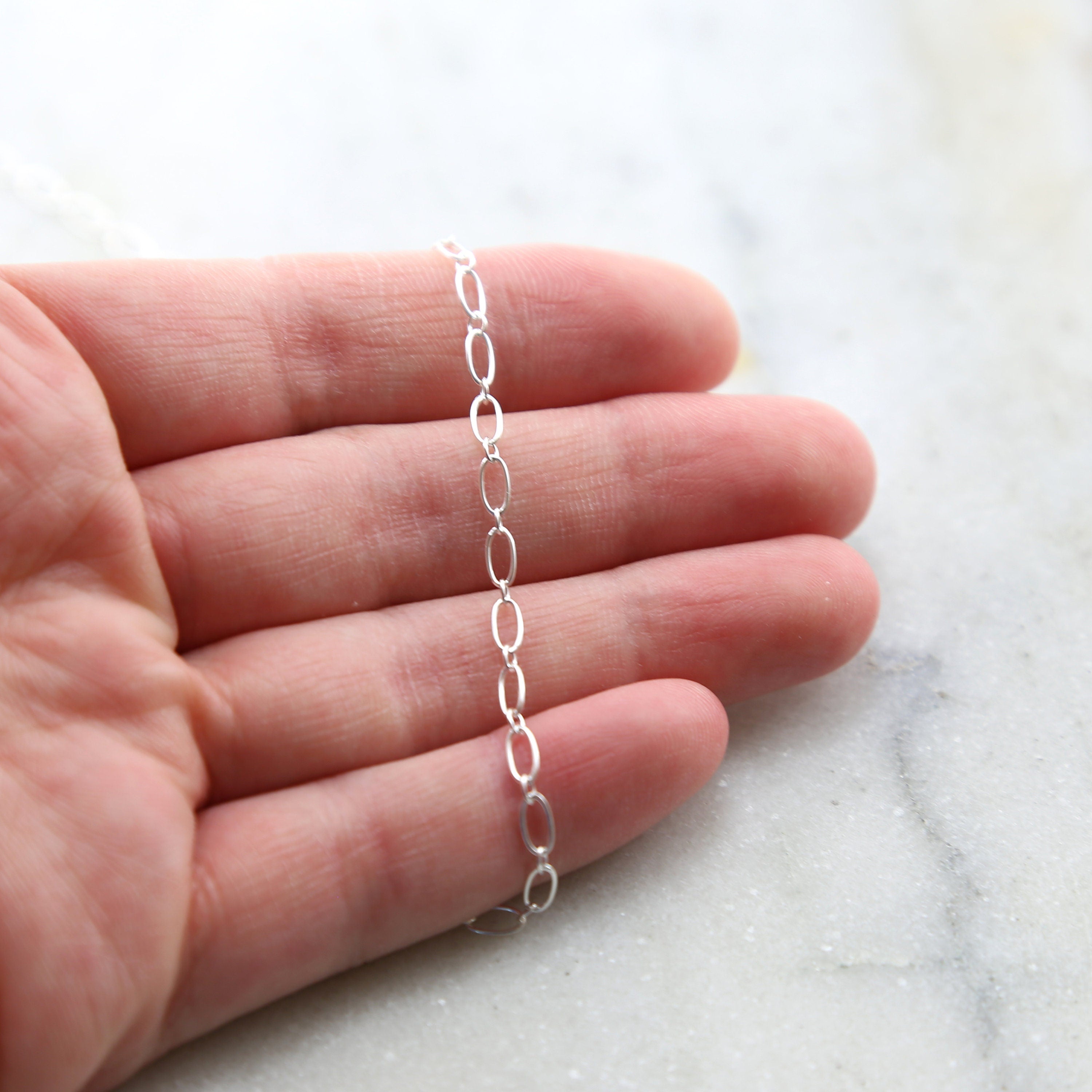 Sterling Silver Oval Link Chain with Small Circle 5 x 2.7mm – Sold by the Foot
