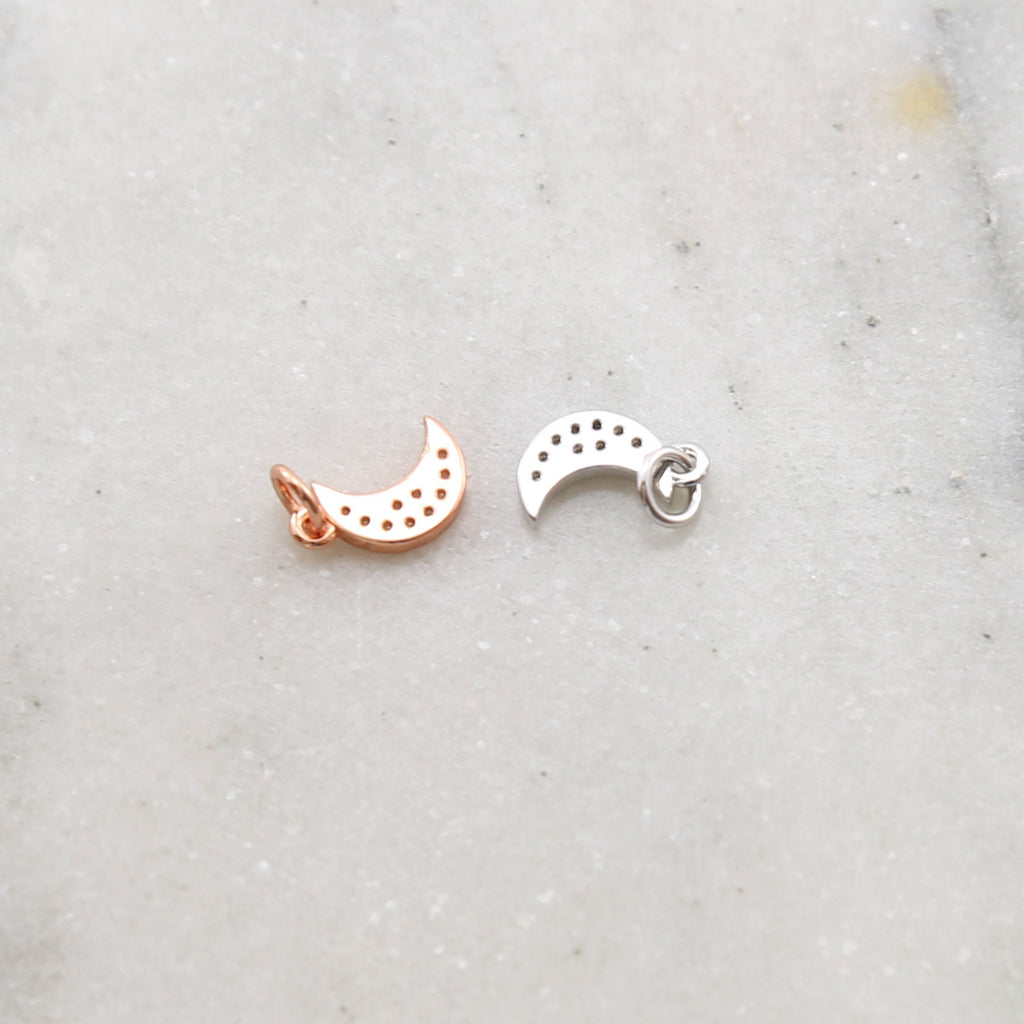 Rhodium Plated Small CZ Crescent Moon Cubic Zirconia Pave Charm