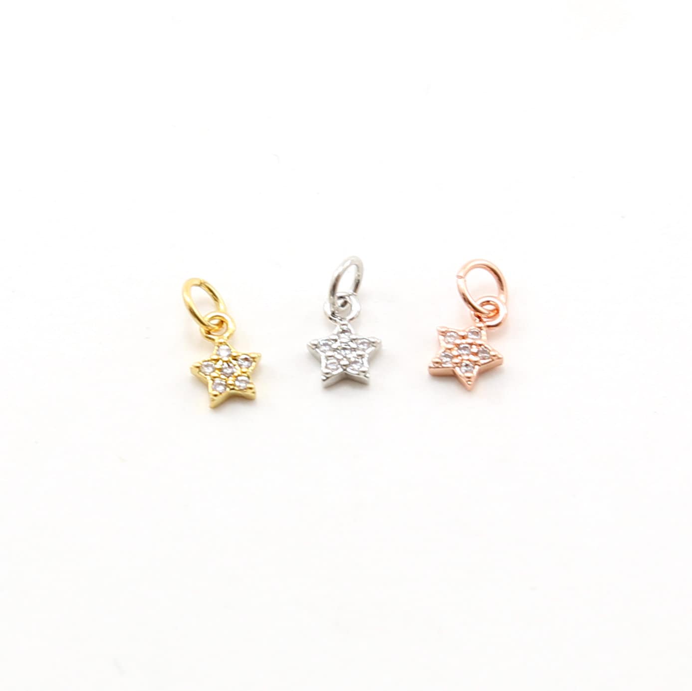 Rhodium Plated Teeny Tiny CZ Star Pave Celestial Charm in Gold Silver