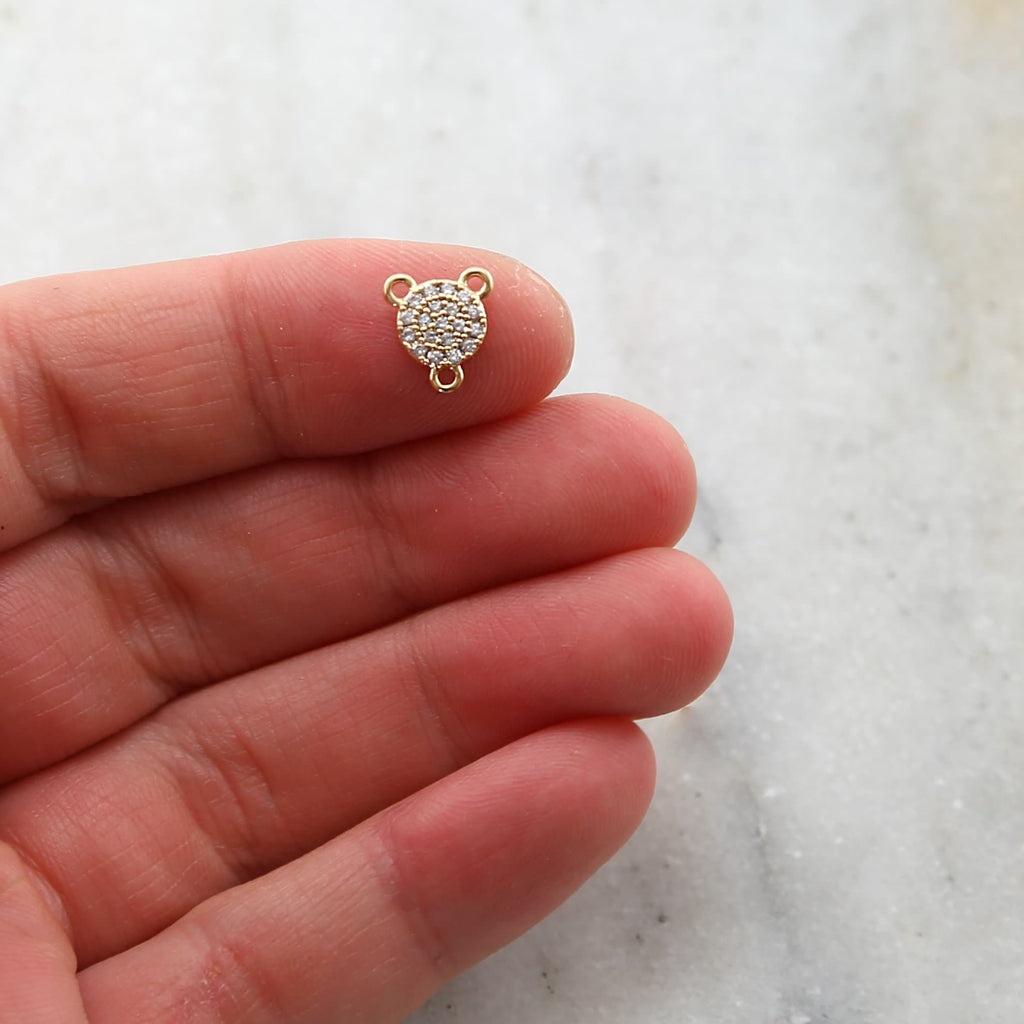 8mmx9mm Rhodium Plated CZ Pave Round 3 Way Y Connector in Gold Silver Rose