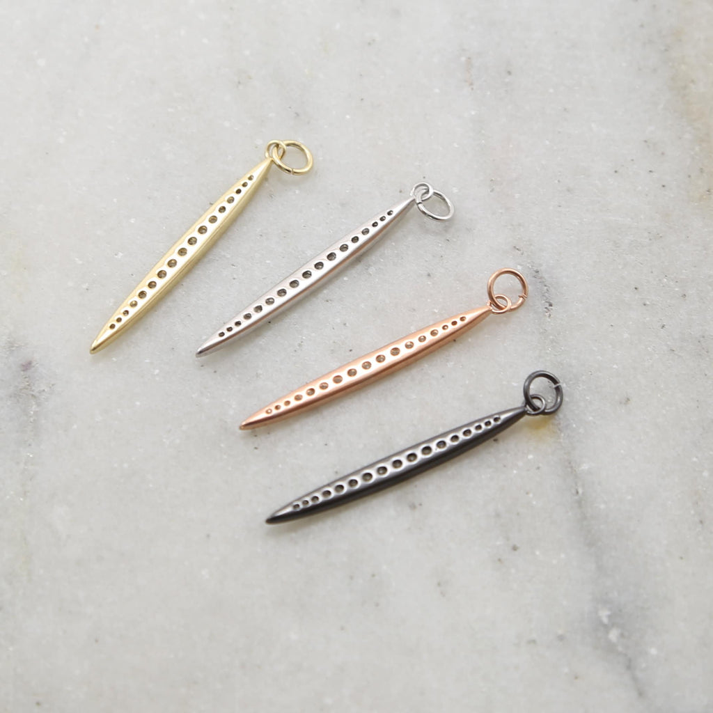 3mmx45mm Rhodium Plated Long Spike Rhodium Cubic Zirconia Dagger Point Pendant