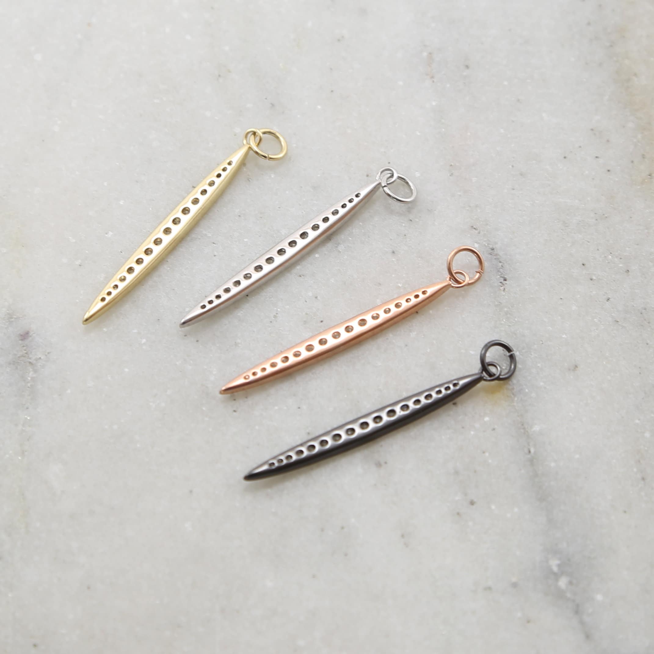 3mmx45mm Rhodium Plated Long Spike Rhodium Cubic Zirconia Dagger Point Pendant