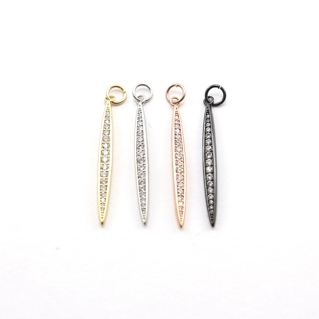 3mmx45mm Rhodium Plated Long Spike Rhodium Cubic Zirconia Dagger Point Pendant