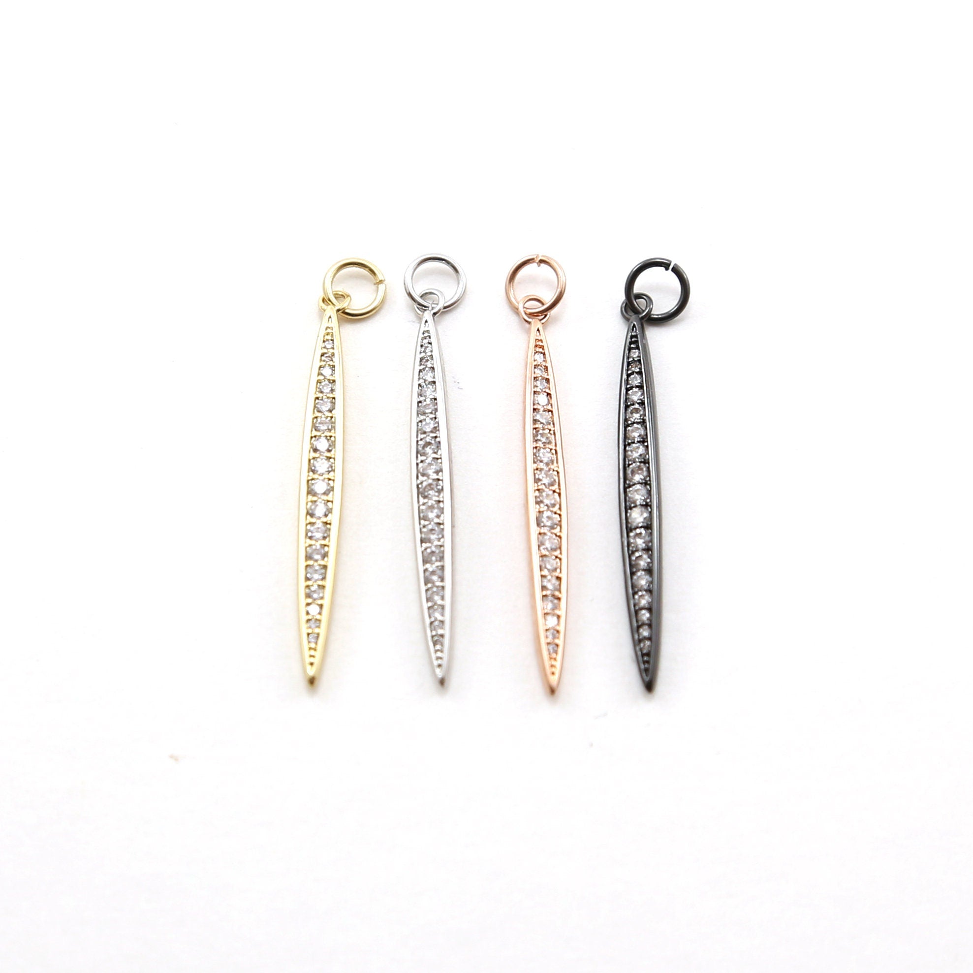 3mmx45mm Rhodium Plated Long Spike Rhodium Cubic Zirconia Dagger Point Pendant