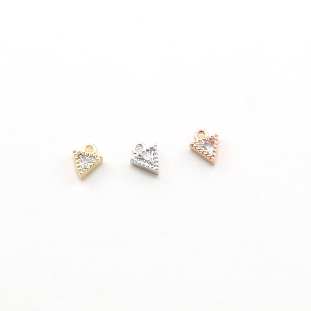 5mmx6mm Rhodium Plated Teeny Tiny CZ Pave Triangle Charm in Silver Gold Rose