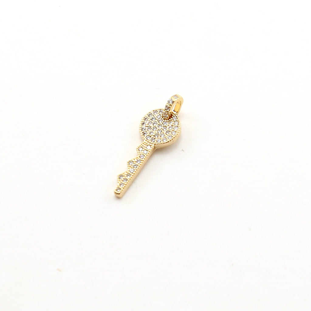 Rhodium Plated Pave CZ Gold Detailed Key Charm
