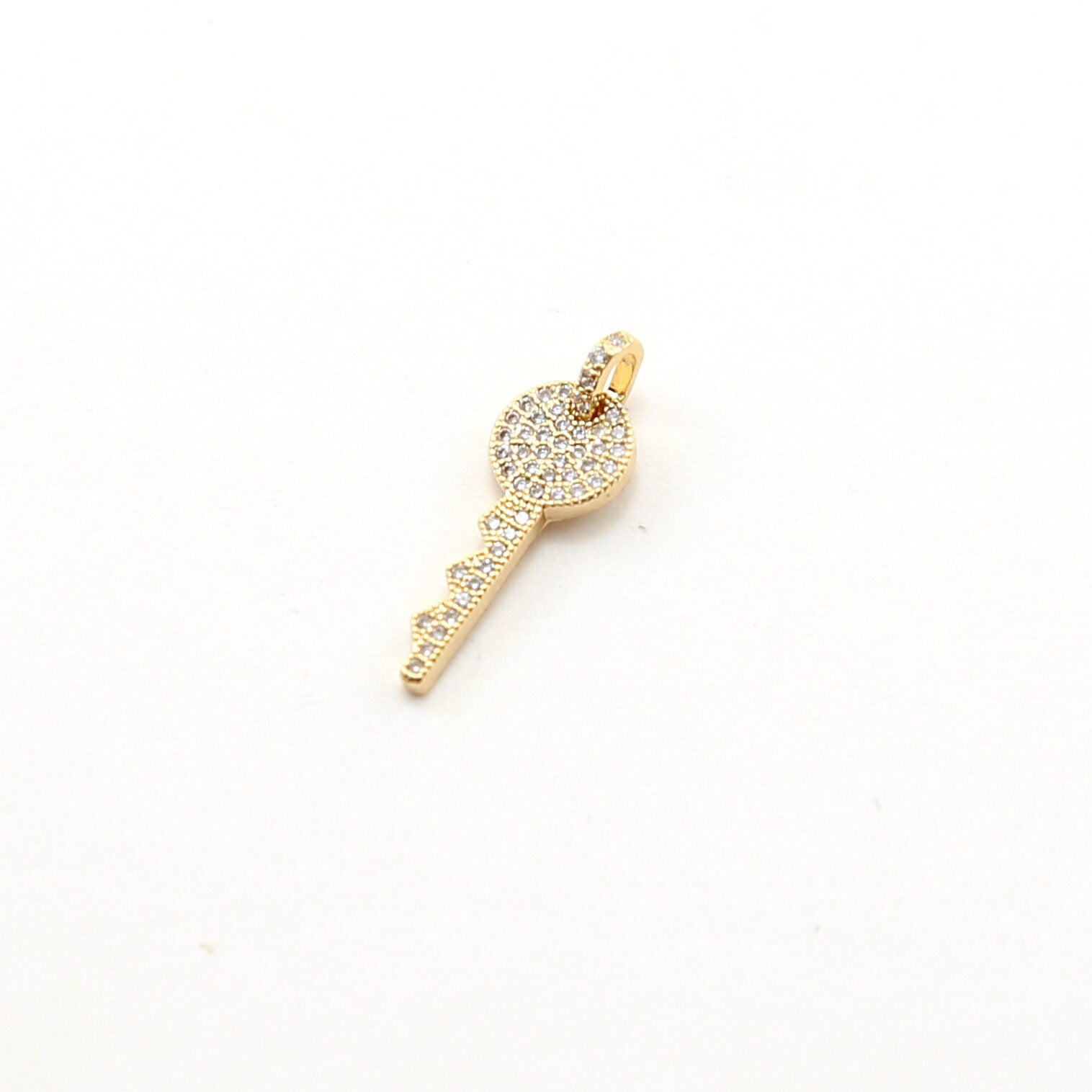 Rhodium Plated Pave CZ Gold Detailed Key Charm