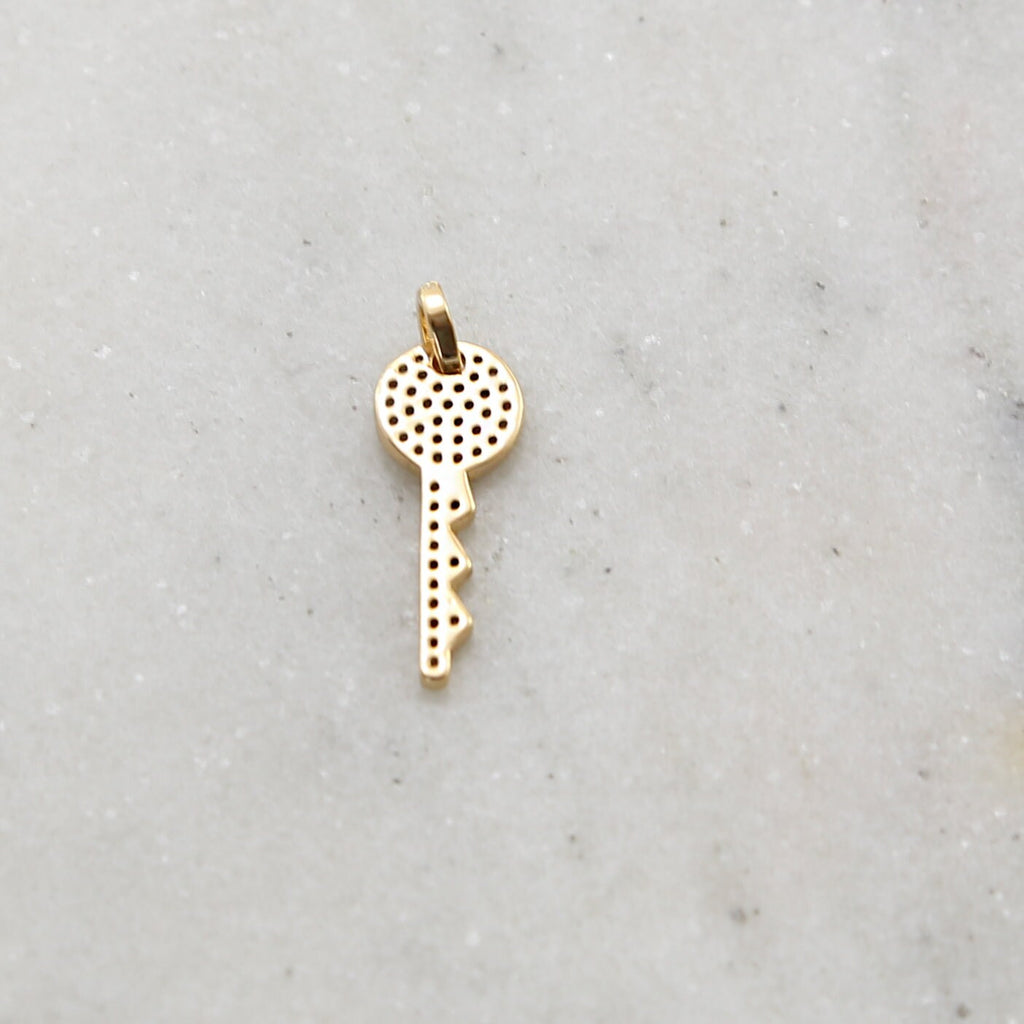 Rhodium Plated Pave CZ Gold Detailed Key Charm