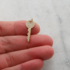 Rhodium Plated Pave CZ Gold Detailed Key Charm