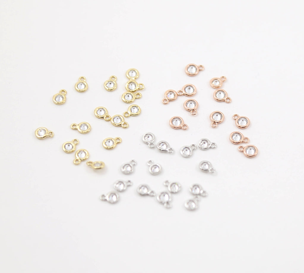 Rhodium Plated Four Pieces Teeny Tiny CZ Connector 1 Loop 5mm Charm (4pc)