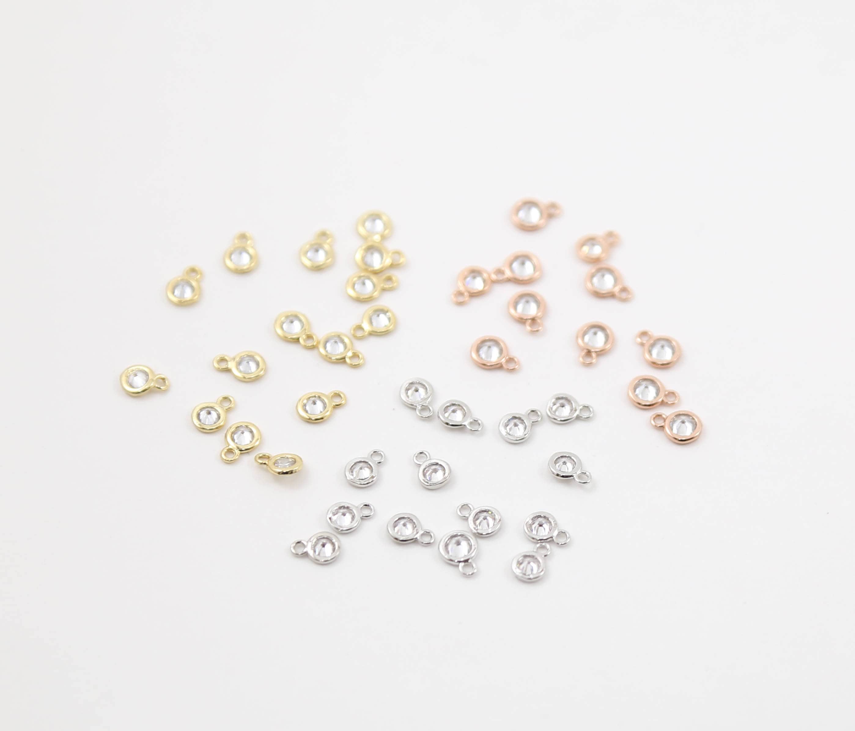 Rhodium Plated Four Pieces Teeny Tiny CZ Connector 1 Loop 5mm Charm (4pc)