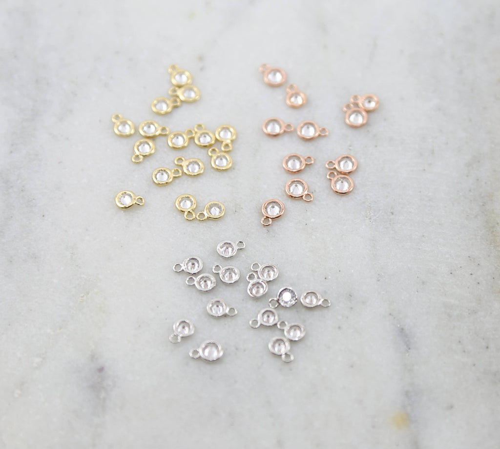 Rhodium Plated Four Pieces Teeny Tiny CZ Connector 1 Loop 5mm Charm (4pc)