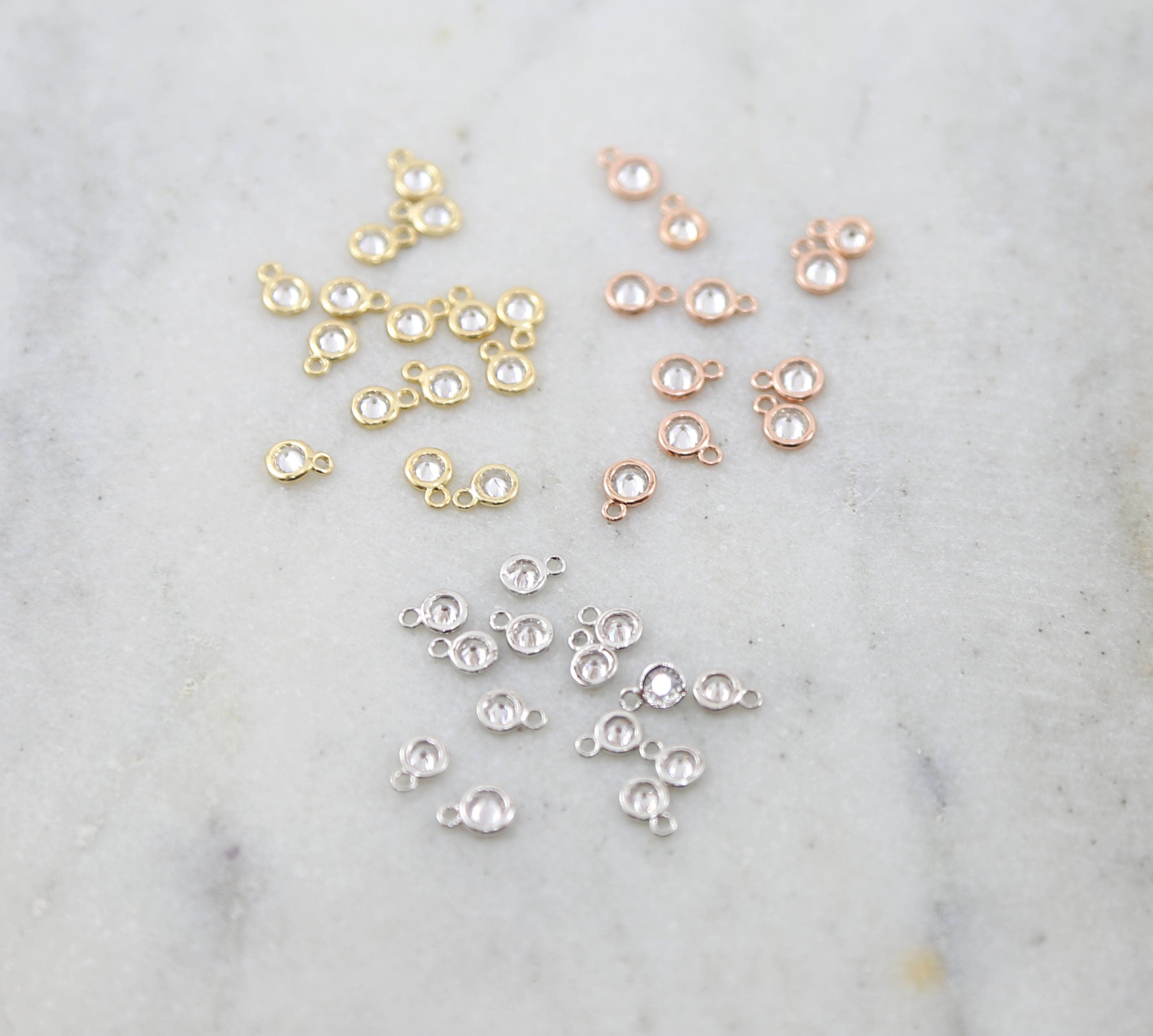 Rhodium Plated Four Pieces Teeny Tiny CZ Connector 1 Loop 5mm Charm (4pc)