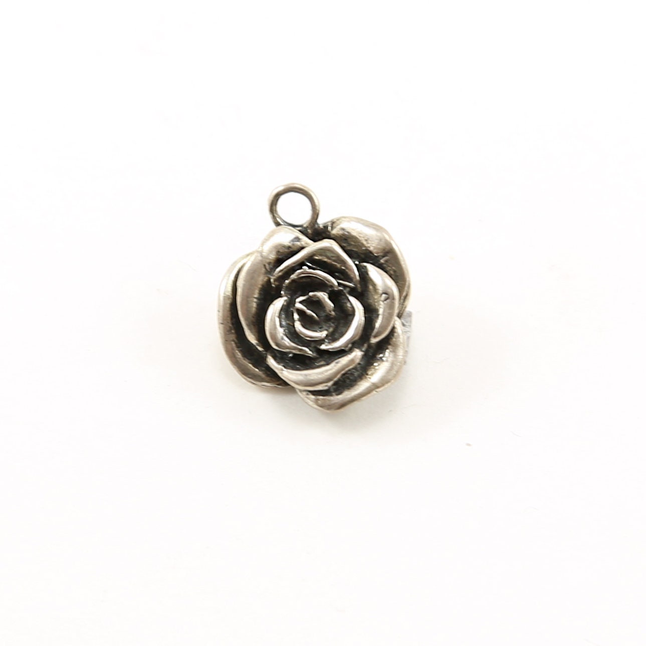 Sterling Silver Detailed Thick Beautiful Rose Flower Plant Nature Charm