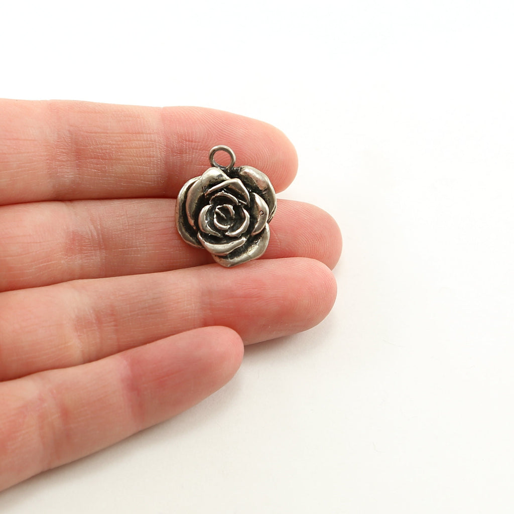 Sterling Silver Detailed Thick Beautiful Rose Flower Plant Nature Charm