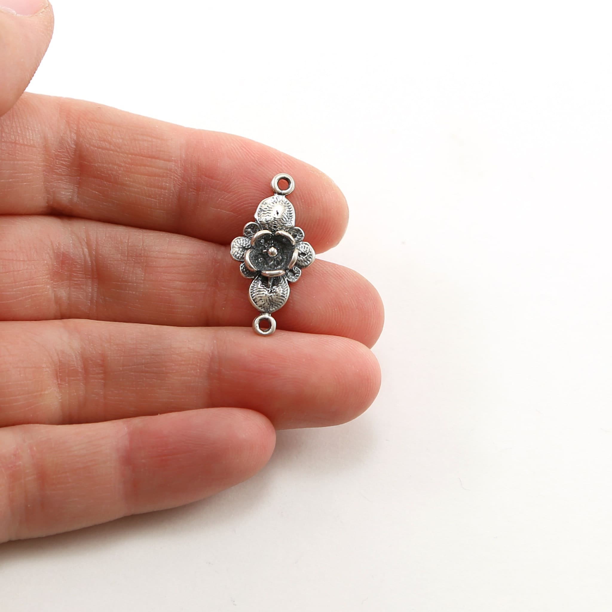 Sterling Silver or Vermeil 3D Rose 2 Loop Connector or Beautiful Rose Flower