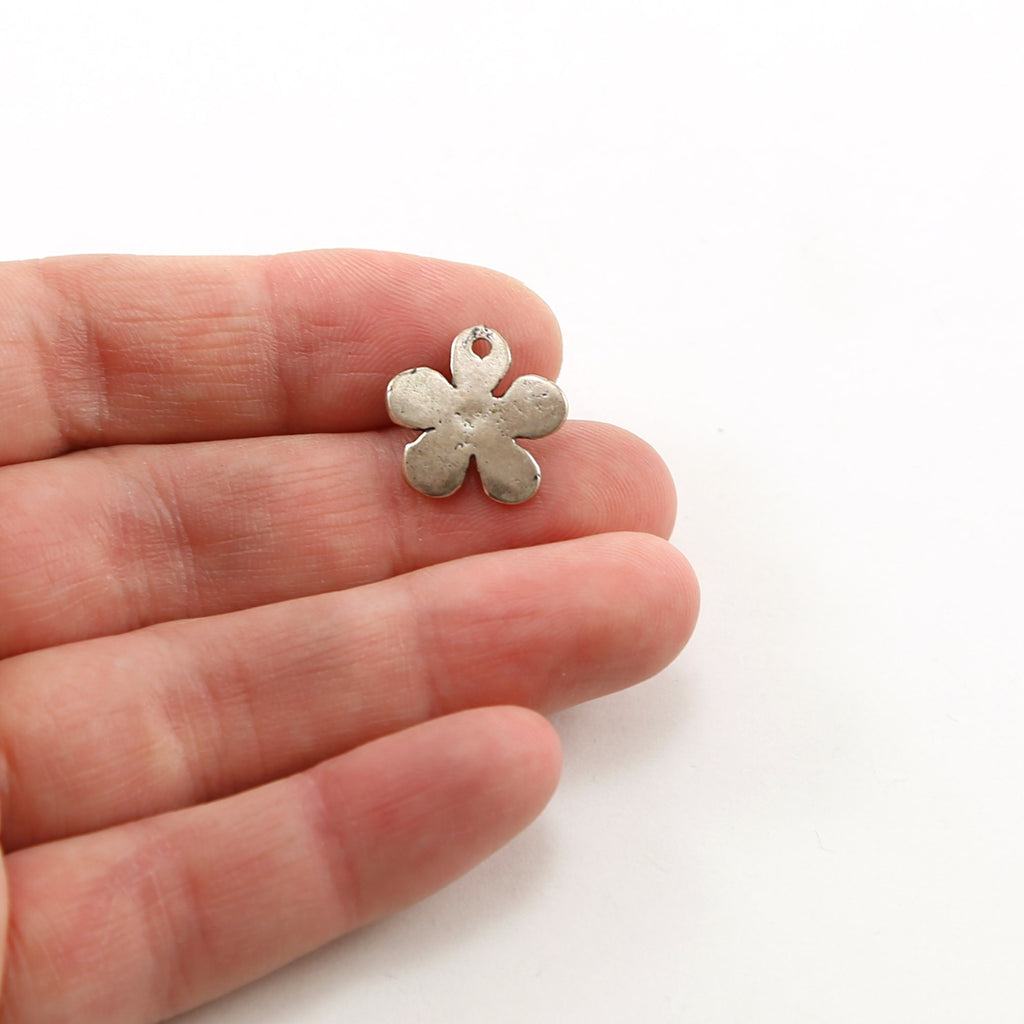15mm Sterling Silver Daisy Flower Nature Charm Organic Shape Hippie 60's