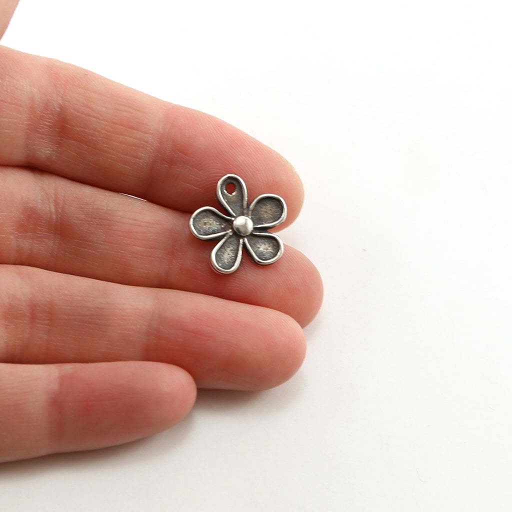 15mm Sterling Silver Daisy Flower Nature Charm Organic Shape Hippie 60's