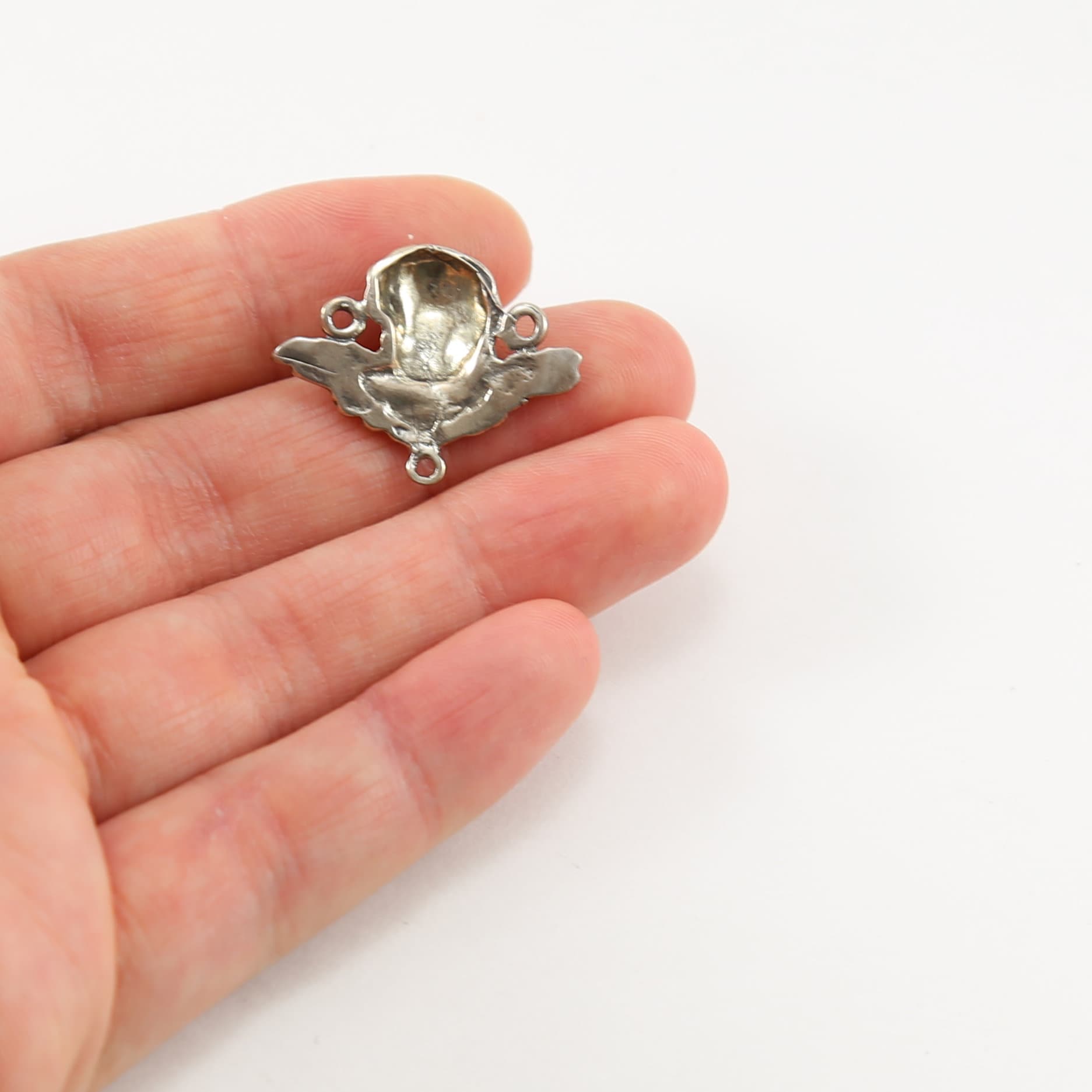 Sterling Silver Angel Portrait with Wings Cherub 3 Way Link Connector