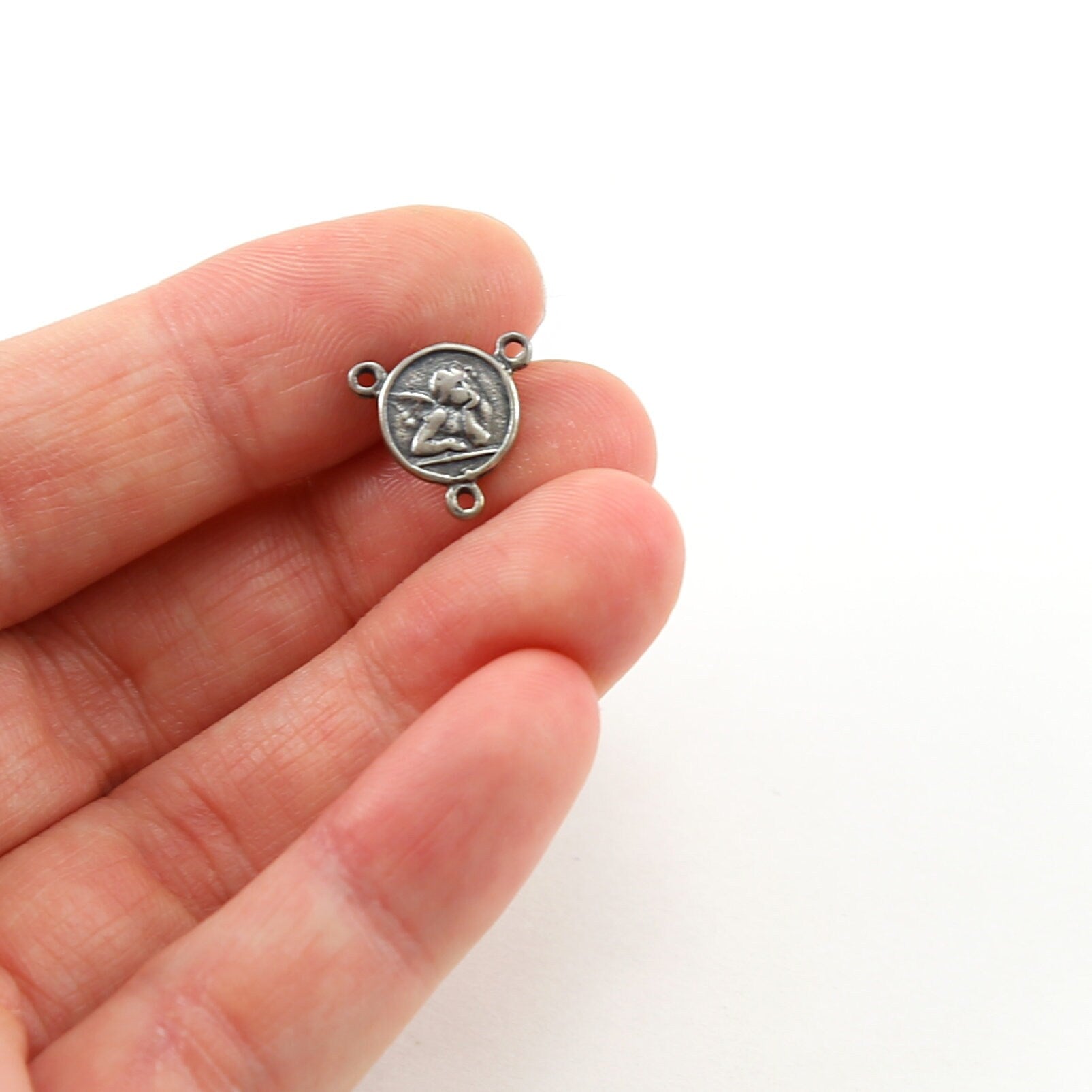 Sterling Silver Small Angel Coin Little Disk 3 Way Y Connector Charm