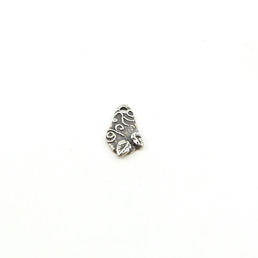 Sterling Silver Tiny Organic Whimsical Curly Design Leaf Teardrop Charm