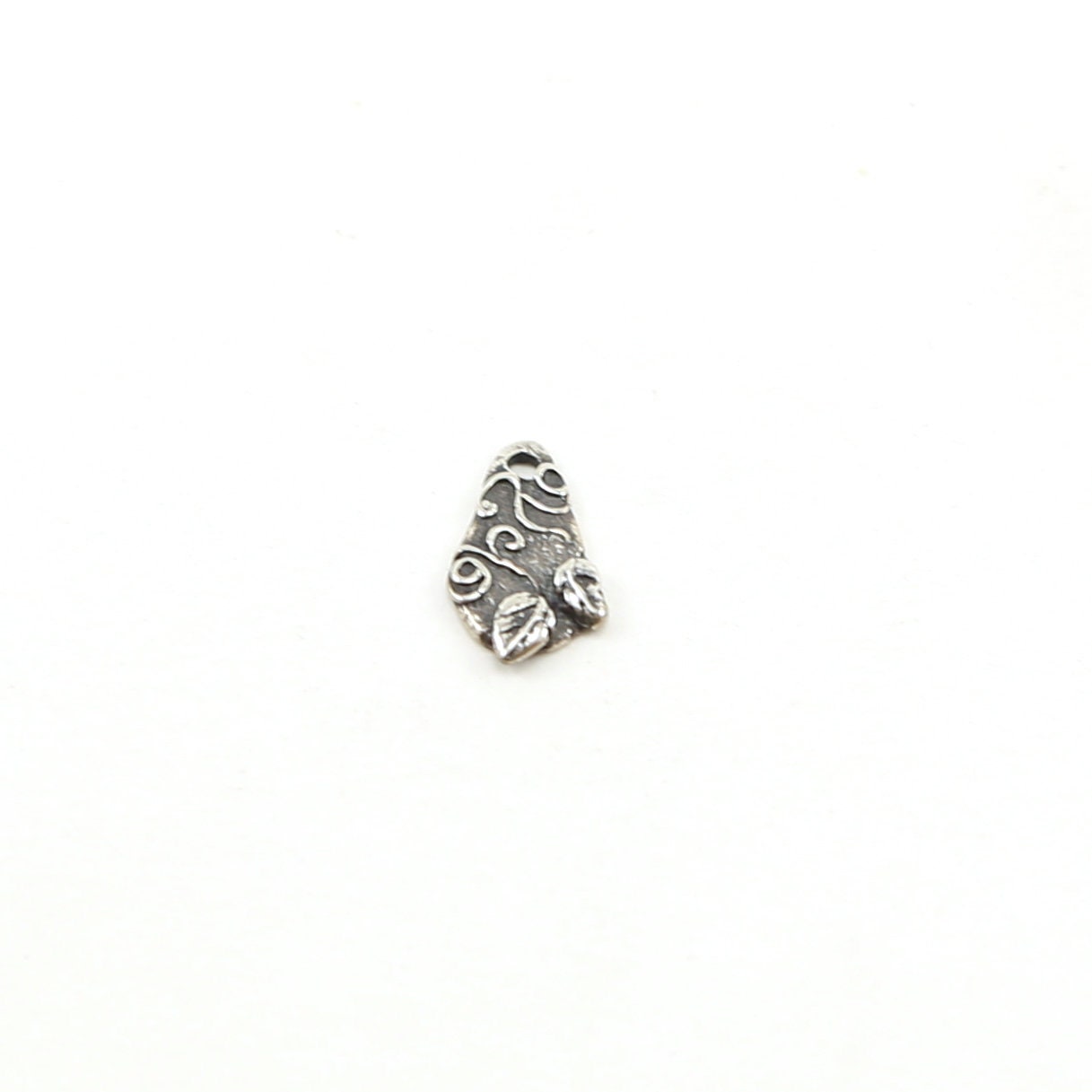 Sterling Silver Tiny Organic Whimsical Curly Design Leaf Teardrop Charm
