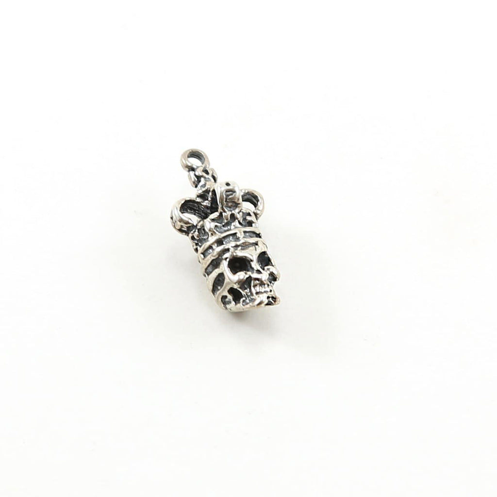 21mmx10 Mm Sterling Silver Detailed 3D Skull with Crown Day of the Dead