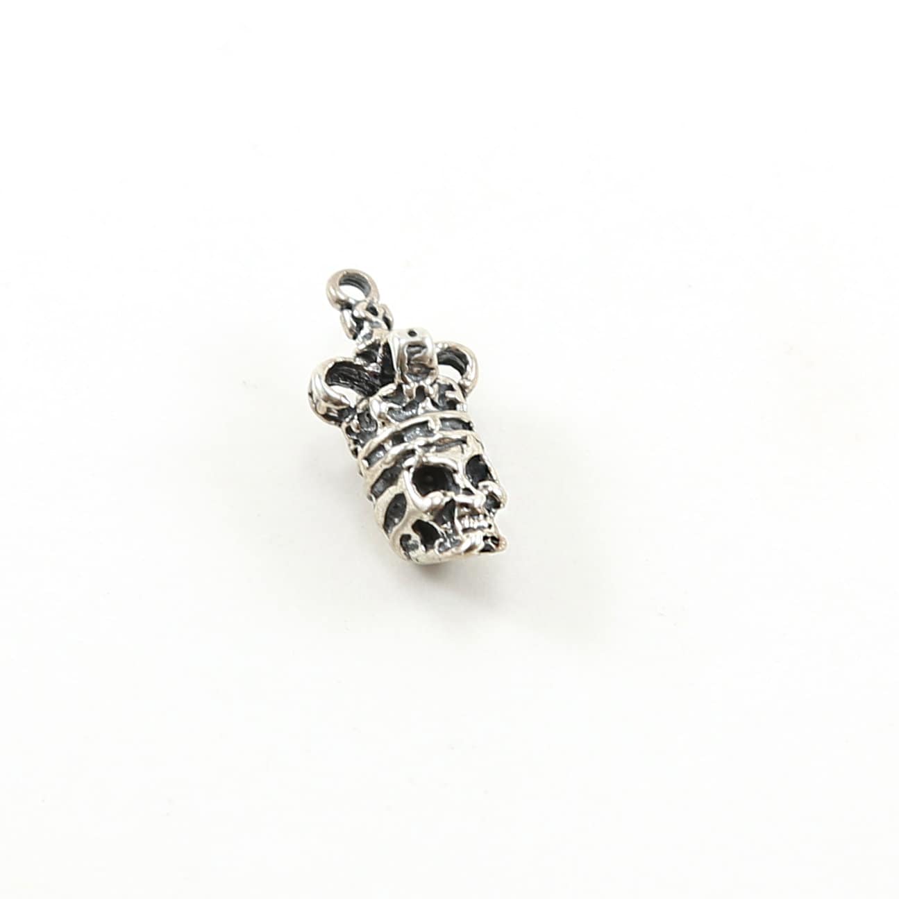 21mmx10 Mm Sterling Silver Detailed 3D Skull with Crown Day of the Dead