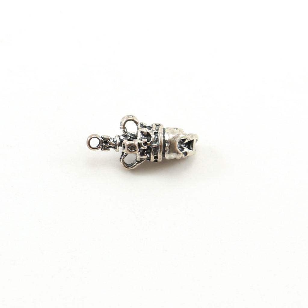 21mmx10 Mm Sterling Silver Detailed 3D Skull with Crown Day of the Dead