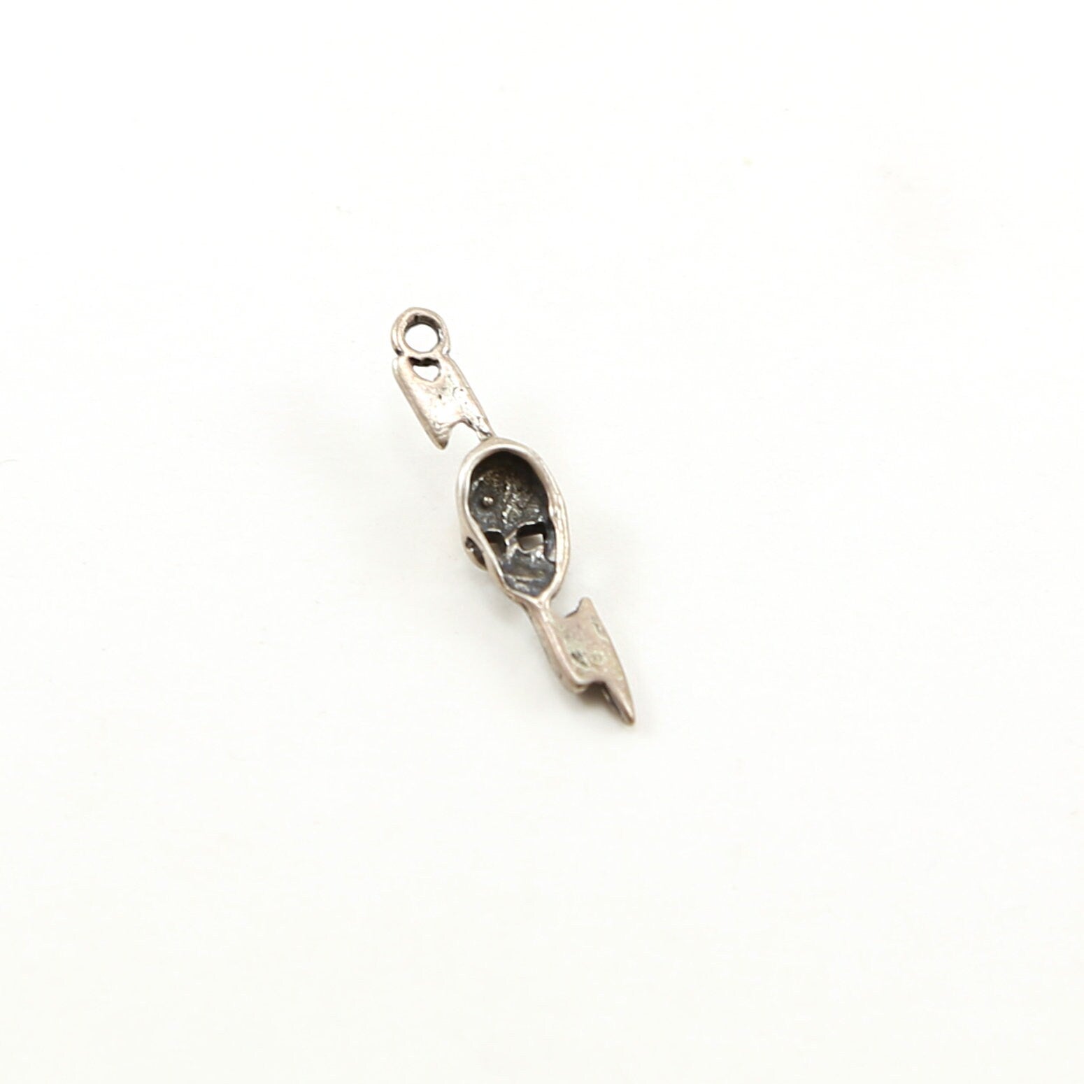 29mmx6mm Sterling Silver Skull with Lightning Bolt Day of the Dead Halloween