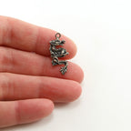 Sterling Silver Detailed Dragon Skeleton Charm for Him Fantasy Pendant – Antique Silver
