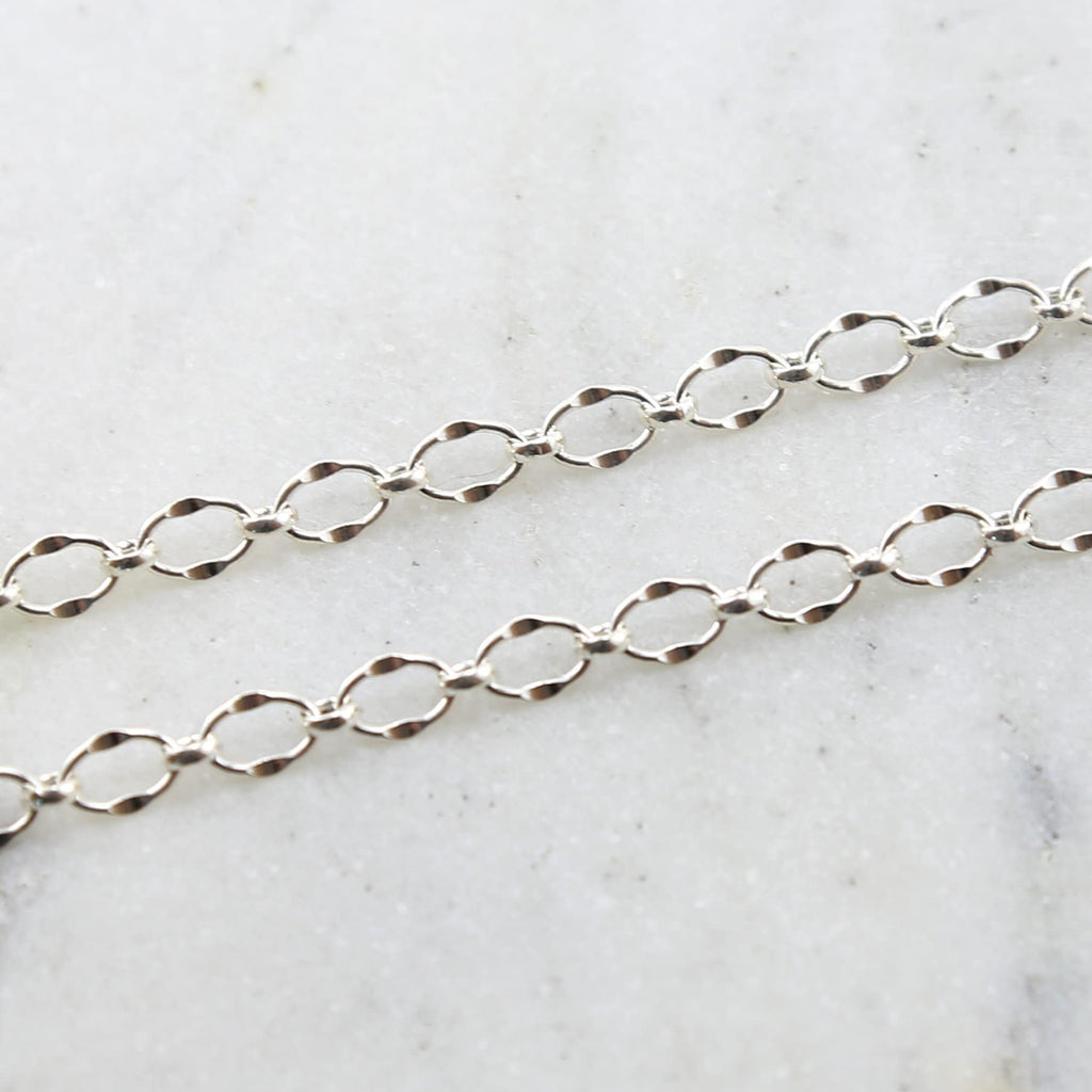 Sterling Silver Crimped Oval Chain 7mm x 5mm – Sold by the Foot