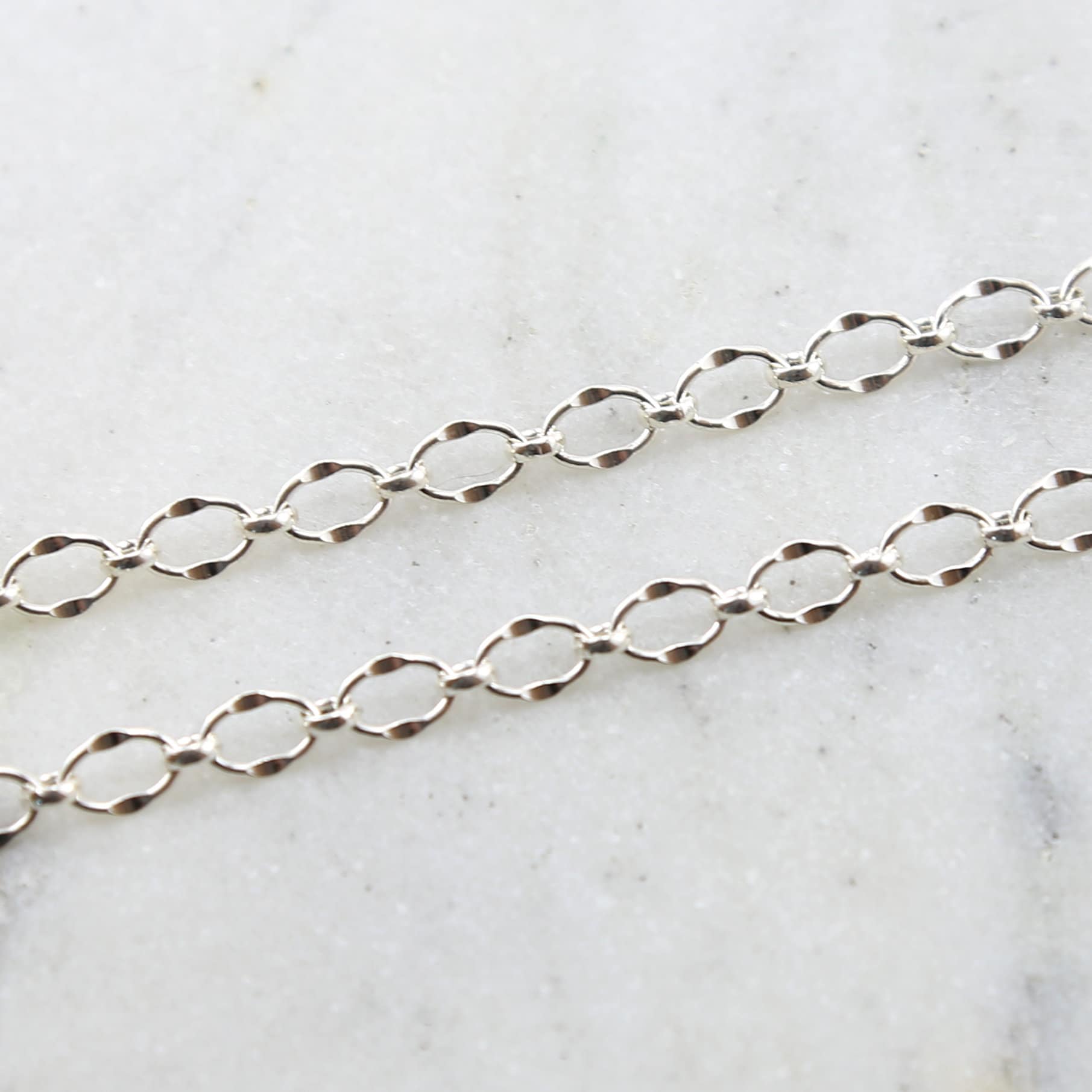 Sterling Silver Crimped Oval Chain 7mm x 5mm – Sold by the Foot