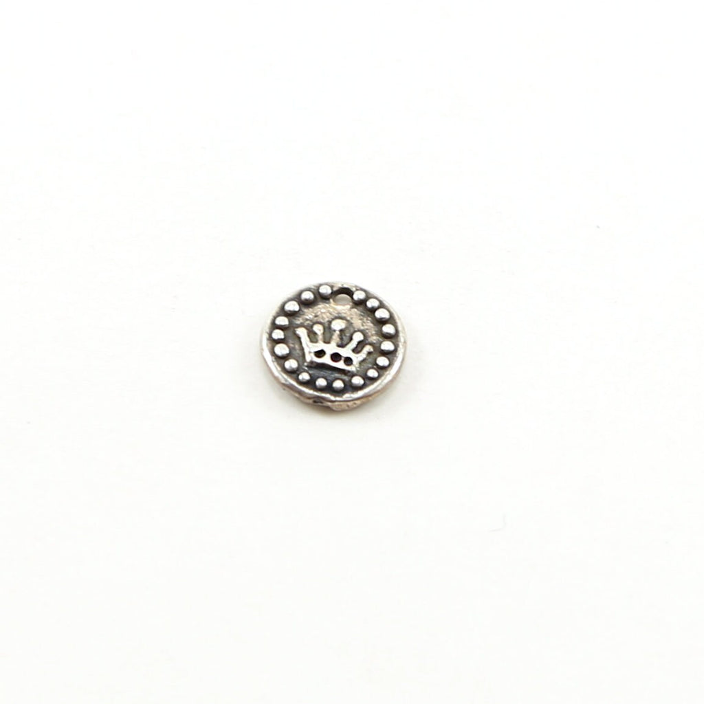Sterling Silver or Vermeil or Tiny Mini Crown with Dots Circle Medallion Coin