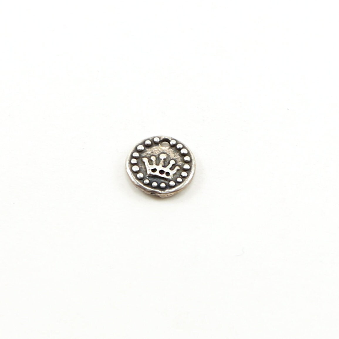 Sterling Silver or Vermeil or Tiny Mini Crown with Dots Circle Medallion Coin