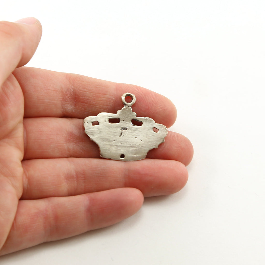 Sterling Silver Large Detailed Fancy Royal Crown Charm Queen Princess