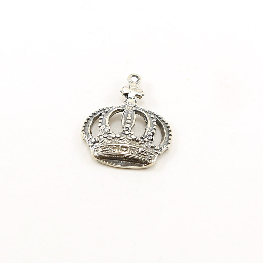 Sterling Silver Large English Floral Cross Crown Charm Queen Princess