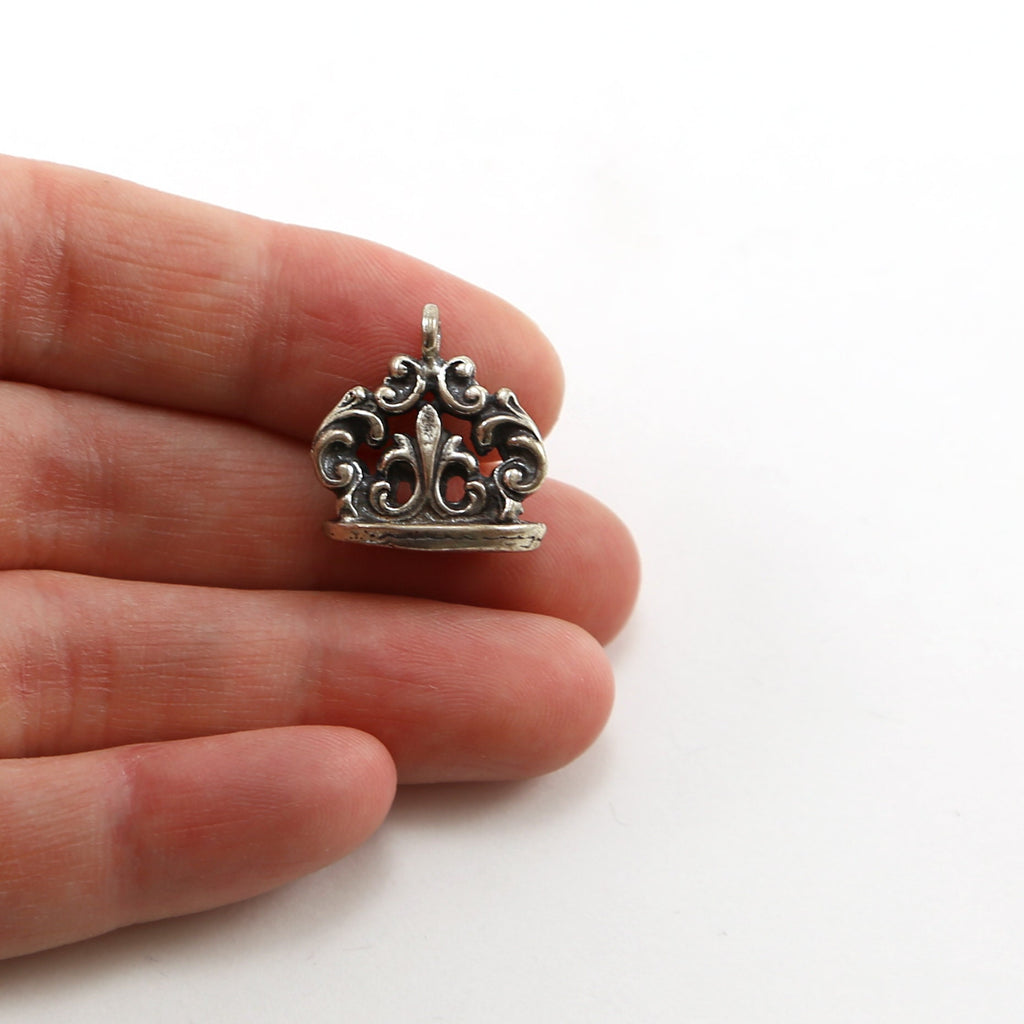 Sterling Silver Thick Sturdy 3D Fleur Di Lis Charm Pendant