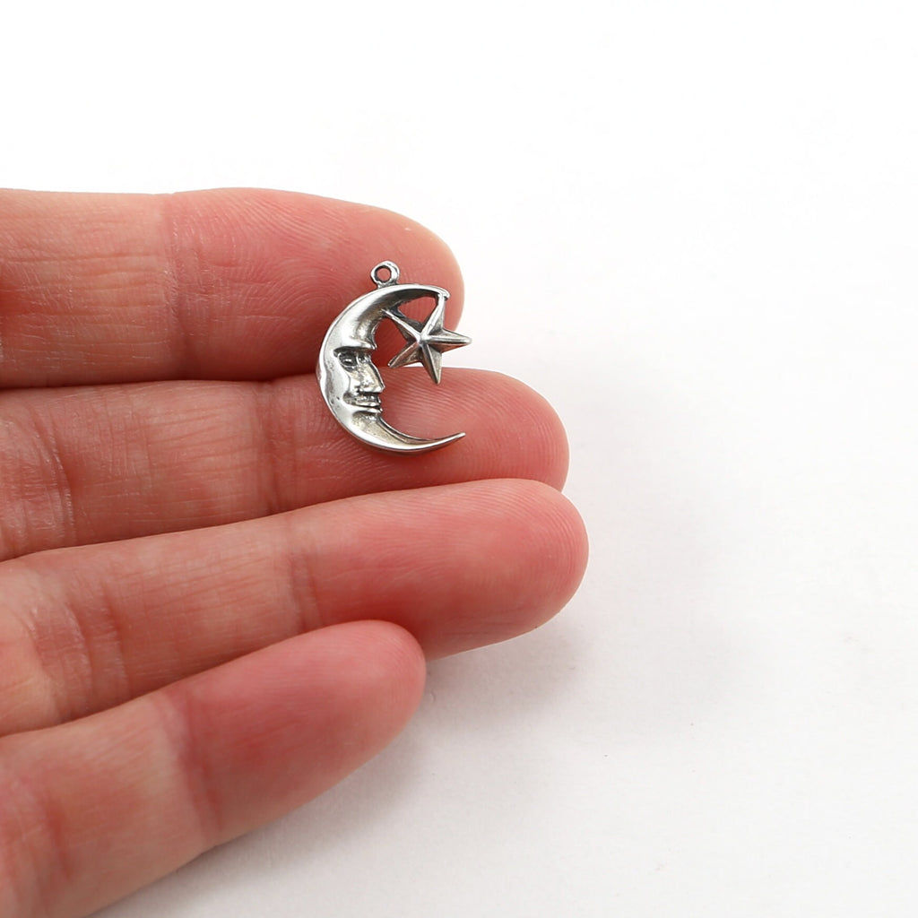 15mmx12mm Sterling Silver Crescent Moon and Attached Star Charm Celestial