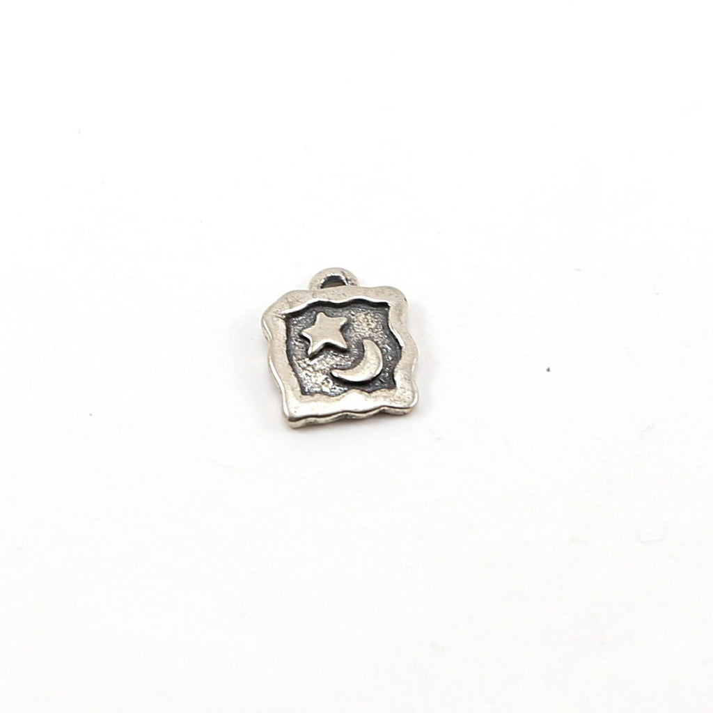 13mmx10mm Sterling Silver Starry Night Square Picture Charm with Crescent Moon