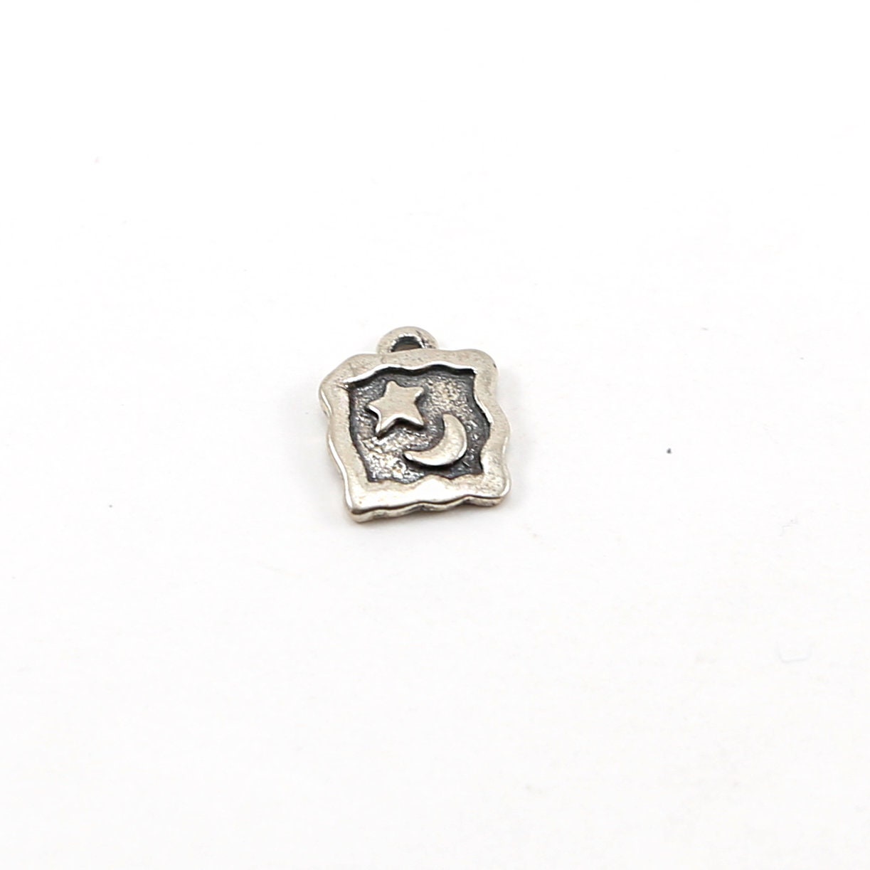 13mmx10mm Sterling Silver Starry Night Square Picture Charm with Crescent Moon