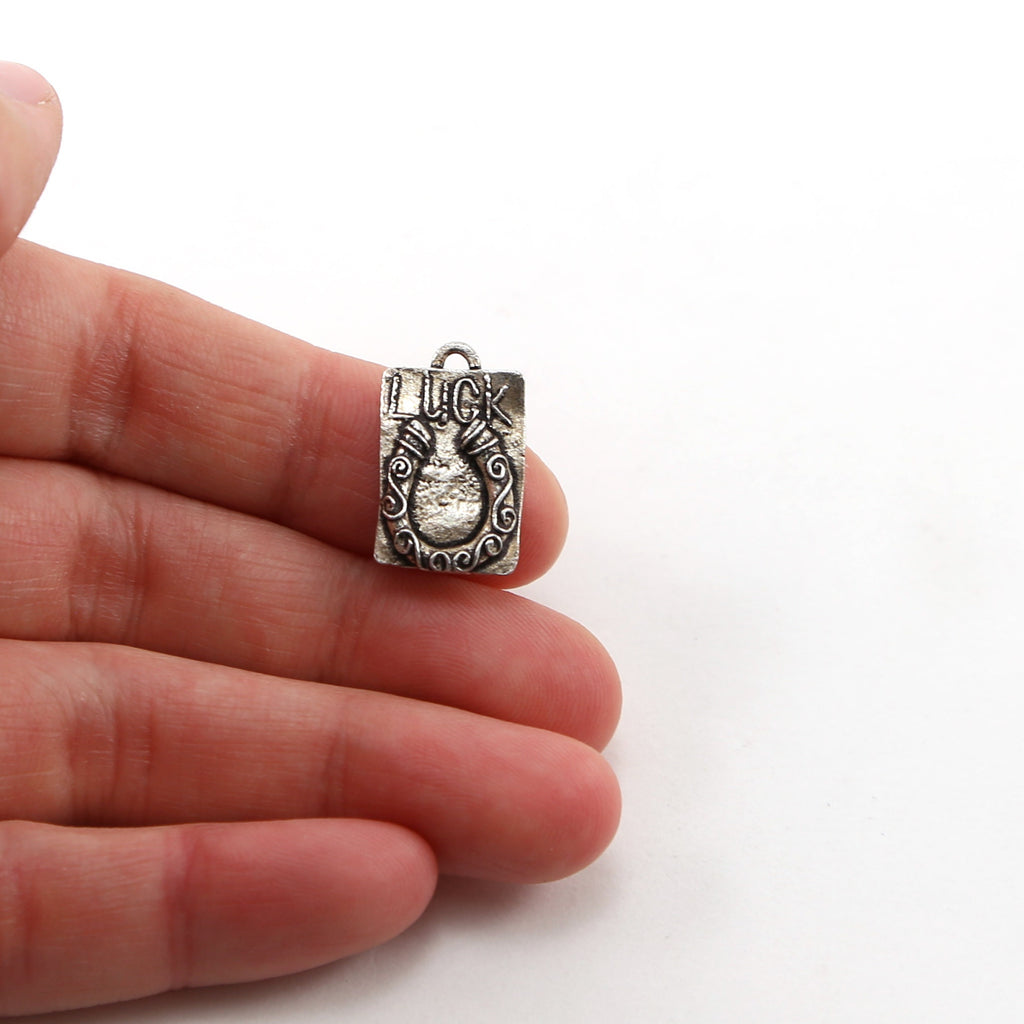 Sterling Silver Rectangular Textured Horseshoe Pendant Good Luck Horse