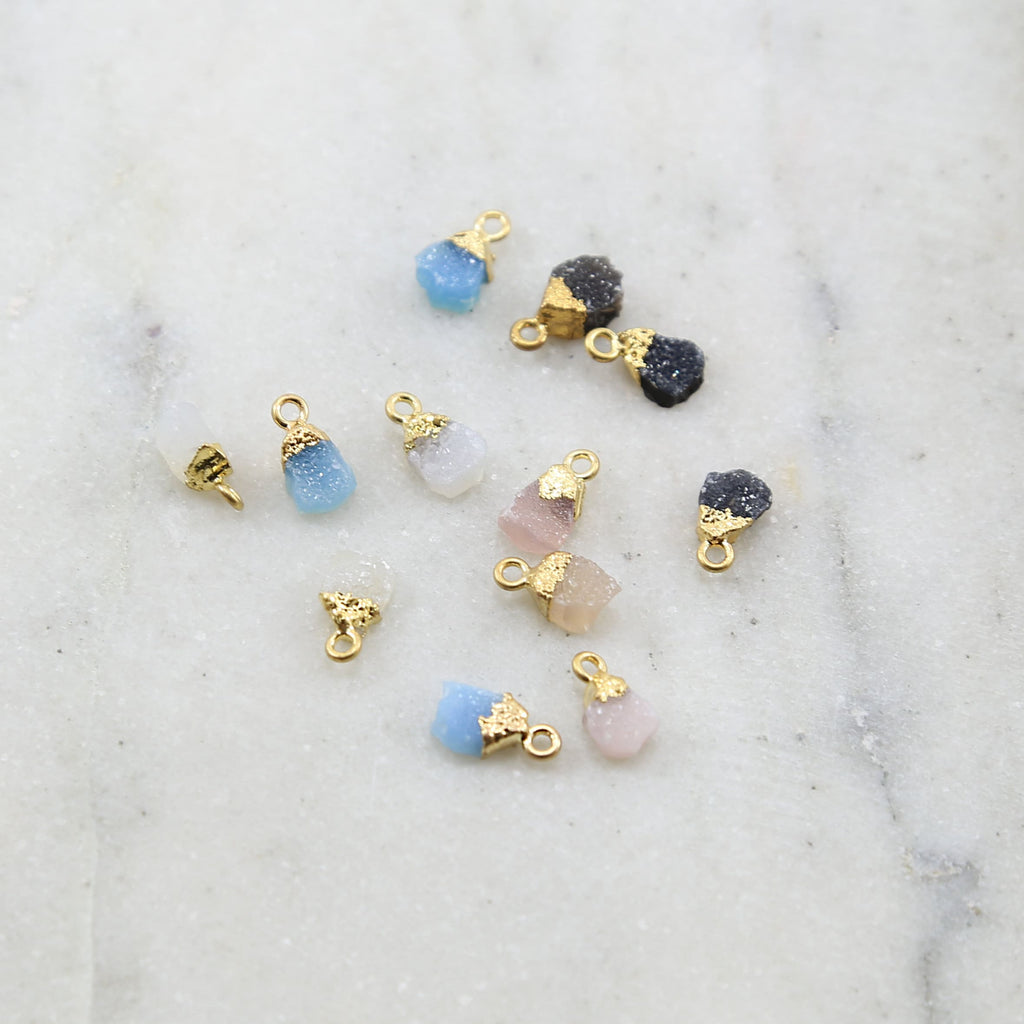 Vermeil or Gold Plated Teardrop Shaped Druzy Charm 1 Loop Pendant Drop Charm