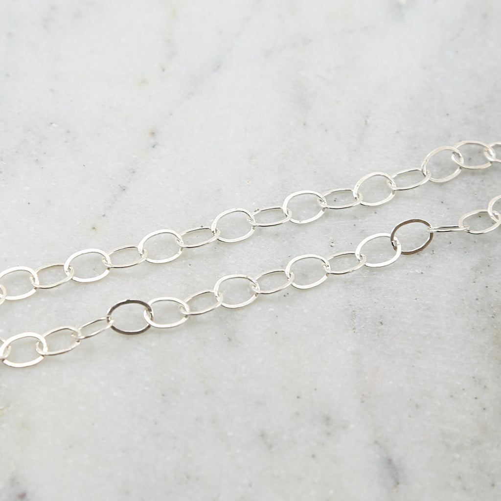Sterling Silver Large Flat Link Oval Chain Extender Chain – Sold by the Foot